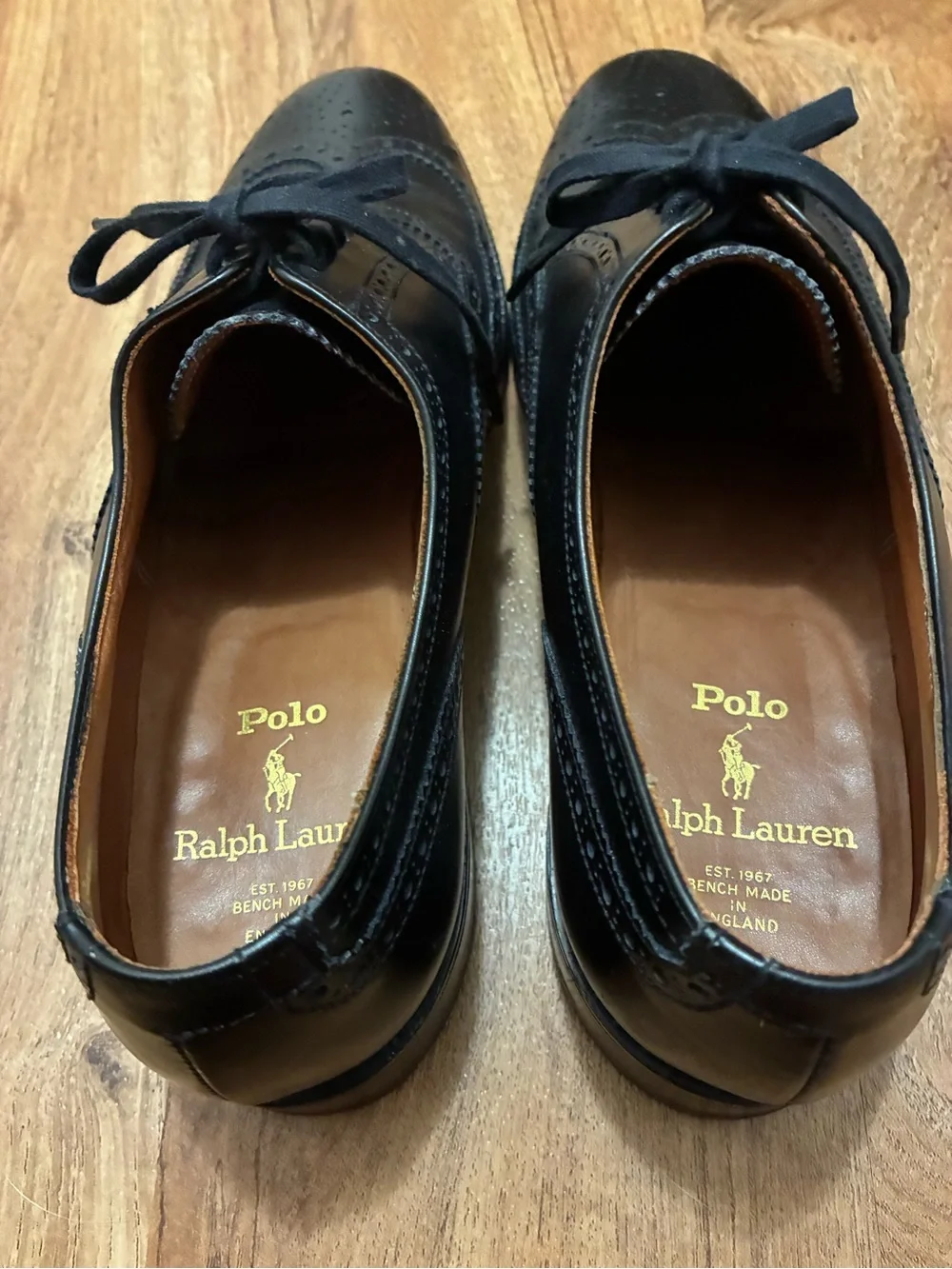 Polo Ralph Lauren Benchmade England Black Leather Wingtip Oxfords 9.5D⁠